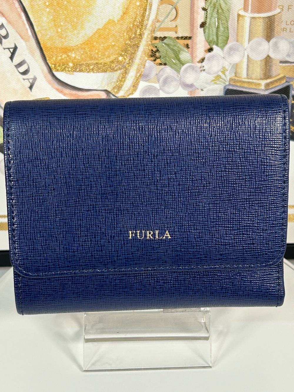 Furla Navy Leather Trifold Wallet 💙